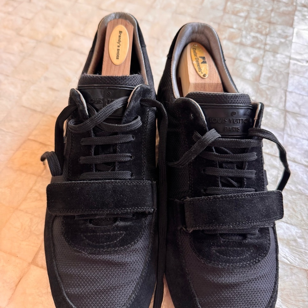 Authentic Louis Vuitton Black suede & canvas sneakers LV logo unisex trainers - Picture 4 of 14